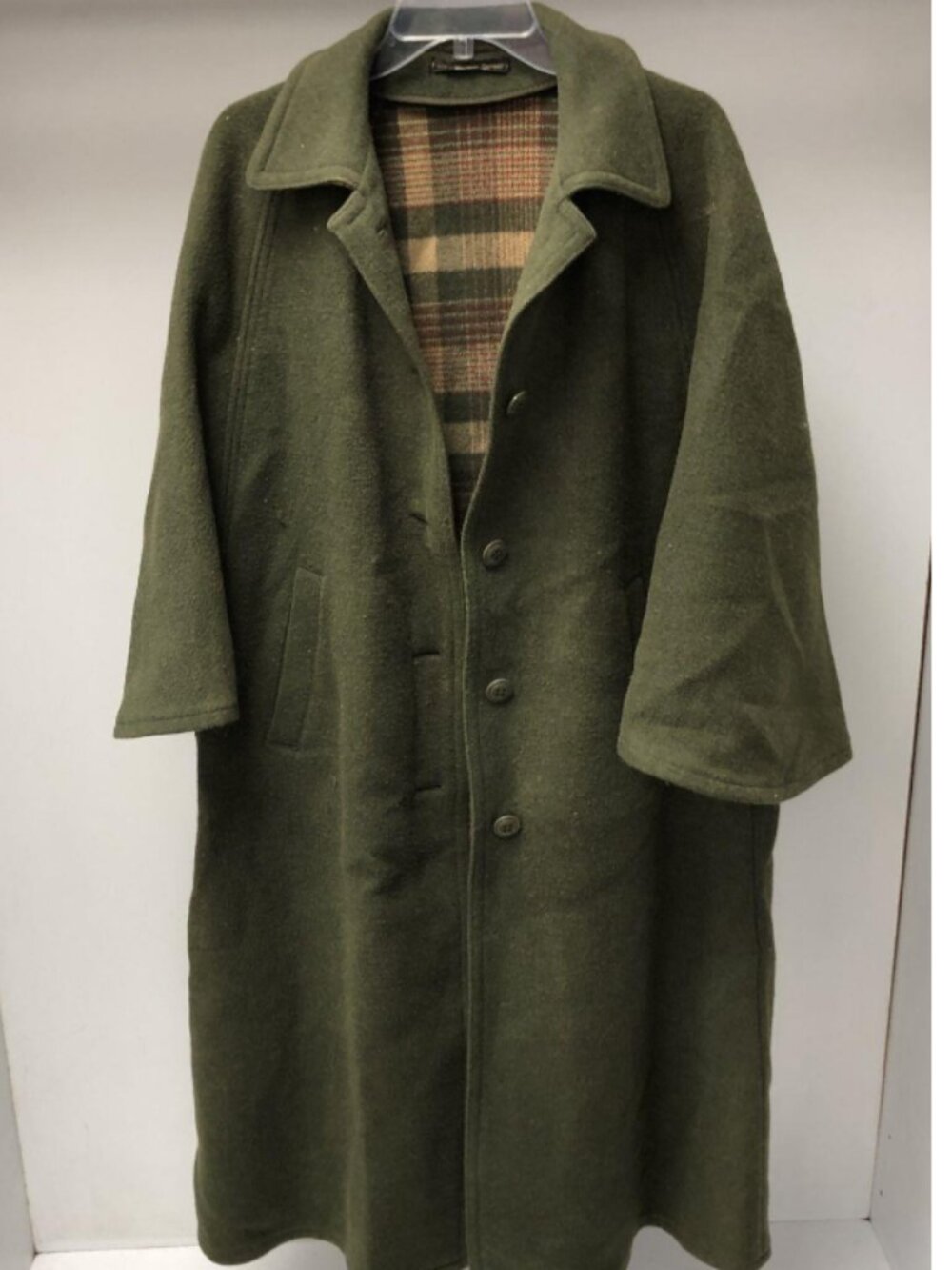 Vintage Lodenfrey Olive Green Wool Blend Long Coat 40 (US M) Plaid West Germany - Picture 2 of 7